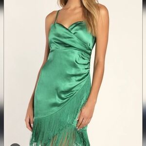 NWT!! Lulu's Green Fringe Mini Dress